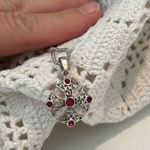 Elegant Sterling Silver Chain and Red Pendant Necklace